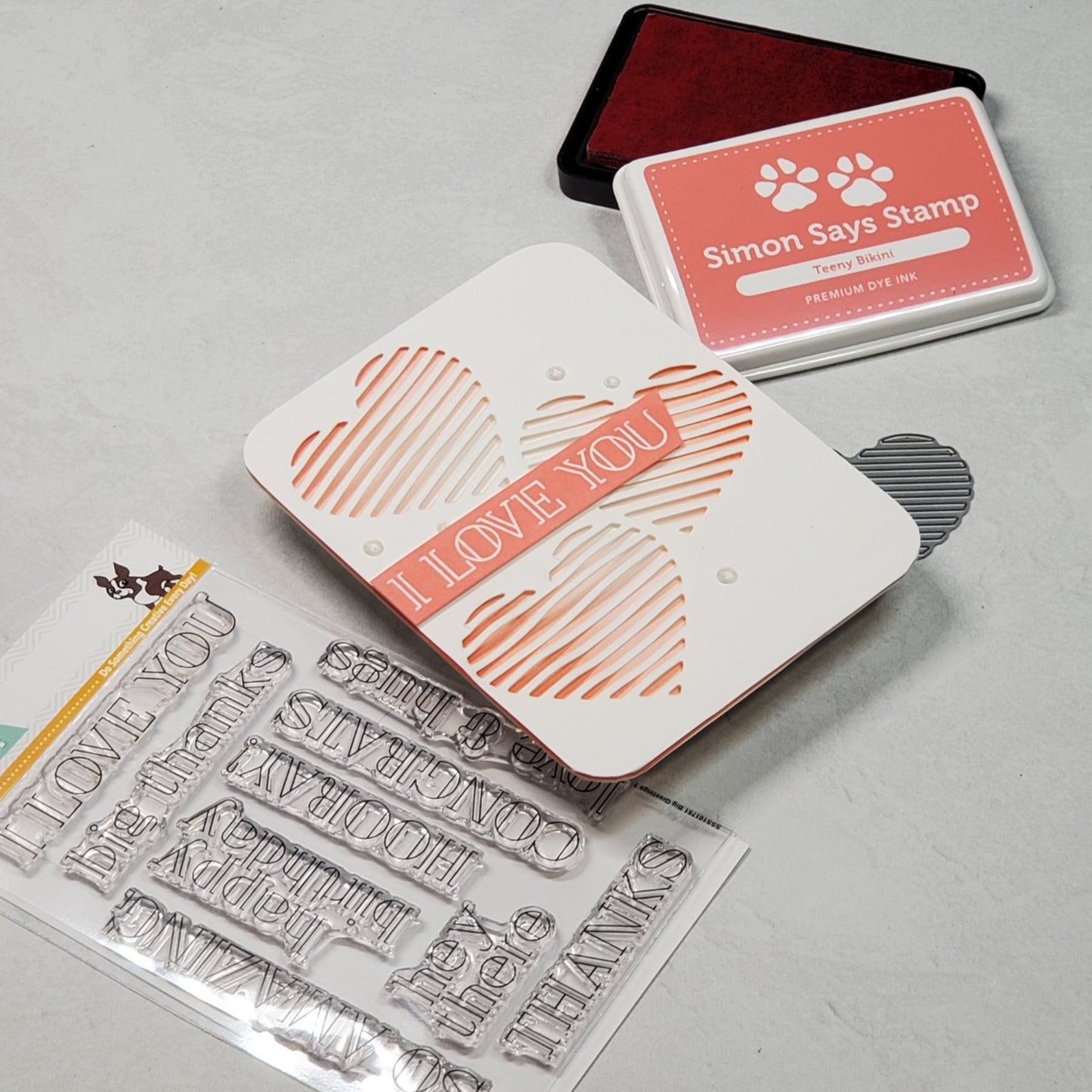 Valentine's Card - Diecut Striped Heart Trio