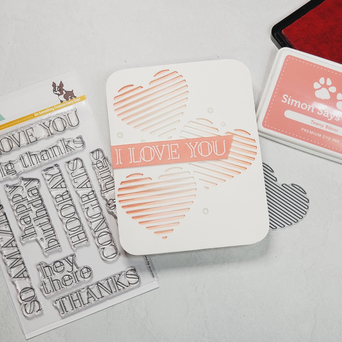 Valentine's Card - Diecut Striped Heart Trio
