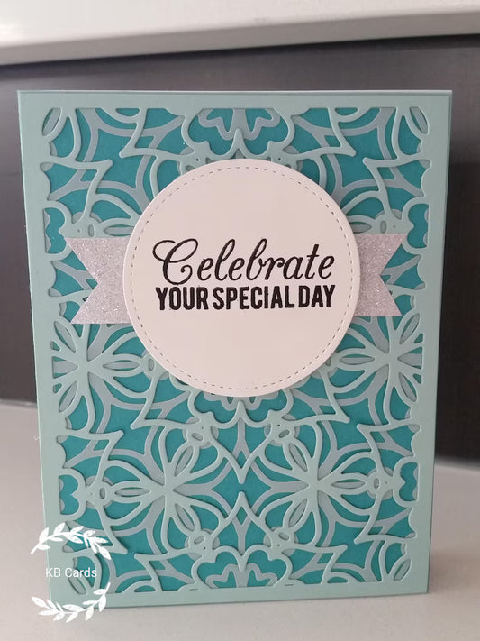 Celebration Card - Layered DIecut w Glitter Accents