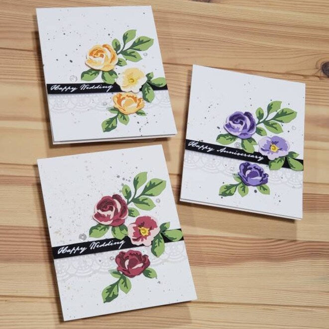 Wedding and Anniversary Card - Floral Diecuts with Lace Border