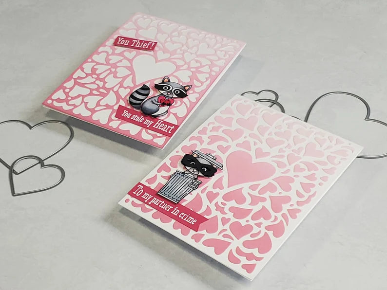 Valentine's Card - Funny Racoon w Diecut Heart Background