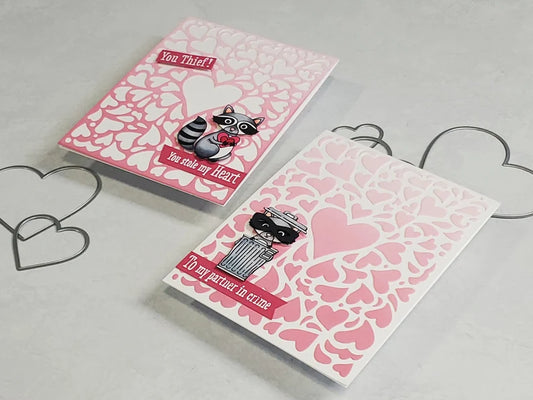 Valentine's Card - Funny Racoon w Diecut Heart Background