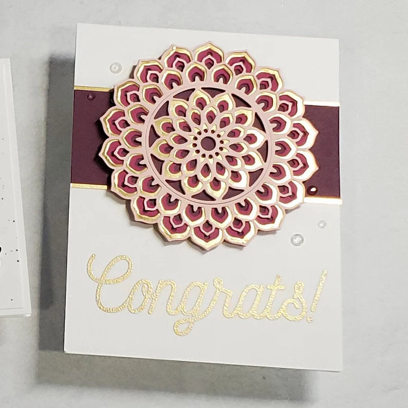 Congratulations Card - Layered Dahlia Mandalas