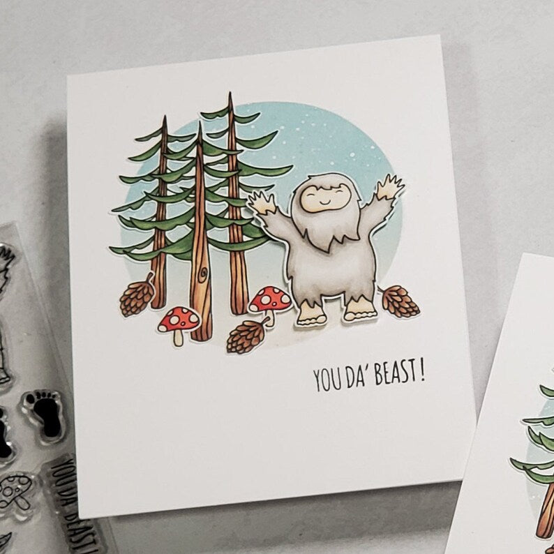 Congratulations and Thinking of You - Sasquatch with Ink Blended Background