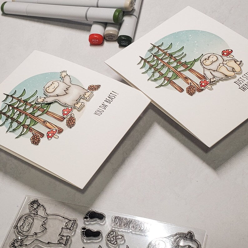 Congratulations and Thinking of You - Sasquatch with Ink Blended Background