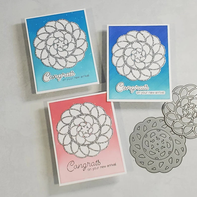 Baby Card - Bright Ombre Background w Glitter Mandala