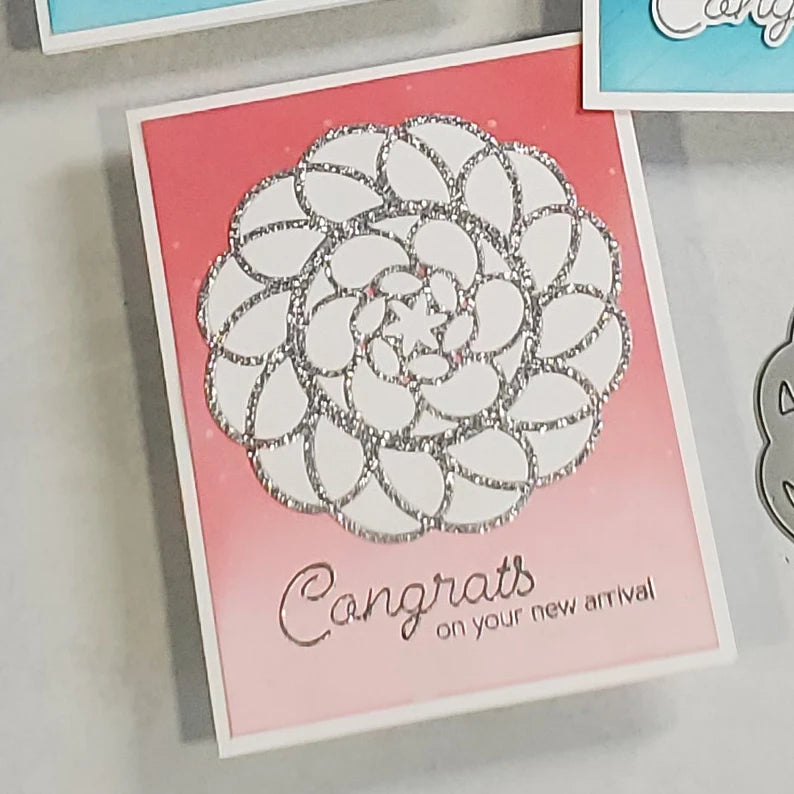 Baby Card - Bright Ombre Background w Glitter Mandala