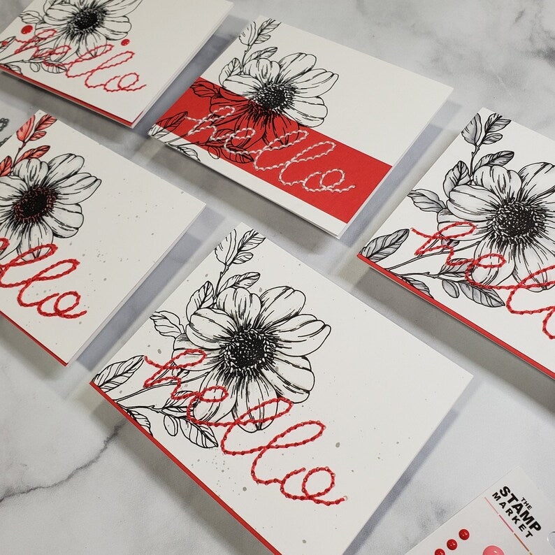 Hello Card - Hello Stitched Floral Graphics