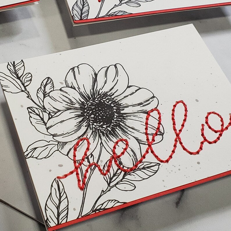 Hello Card - Hello Stitched Floral Graphics