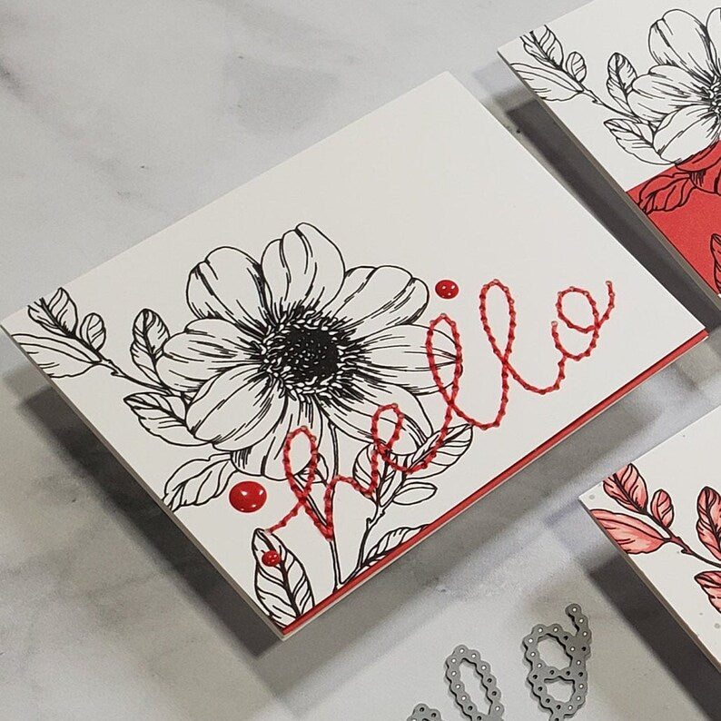 Hello Card - Hello Stitched Floral Graphics