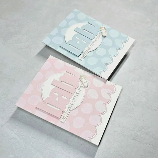 Baby Card - White Polka Dots w Scallops